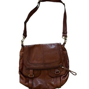 THE SAK Brown Leather Foldover Satchel Stash Crossbody Biker Messenger Bag